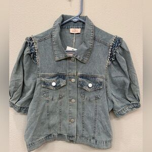 NWT NKN Nekane S/S Denim Shirt Jacket w/Puff Sleeves & Rhinestones - Medium